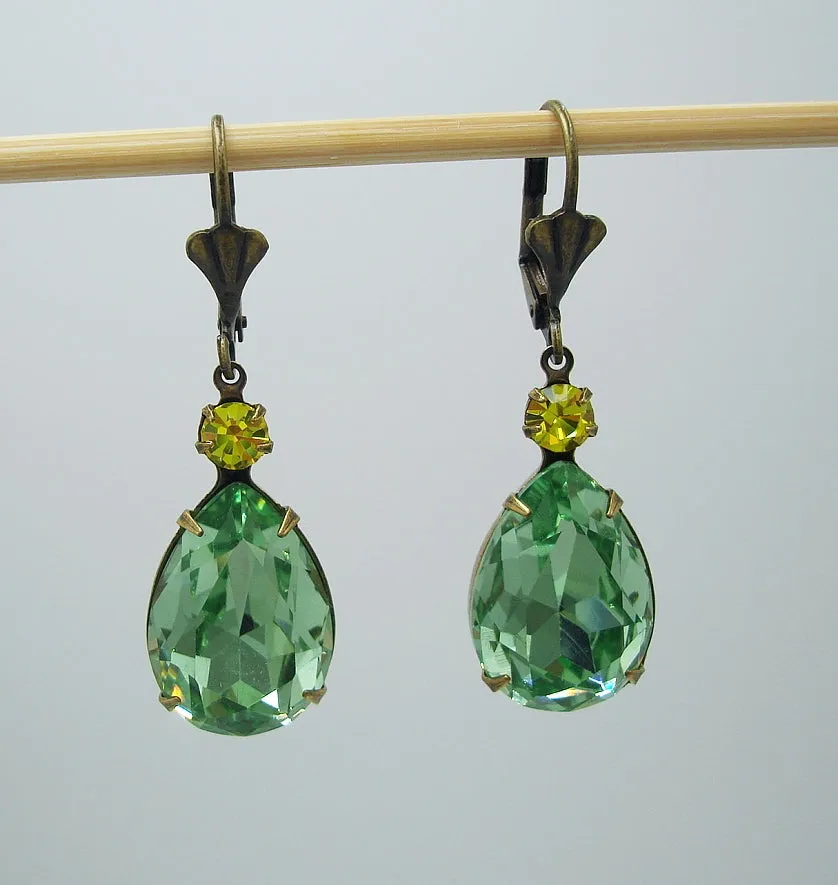 Peridot Swarovski Teardrop Citrine Swarovski Crystal Wedding Gift Earrings