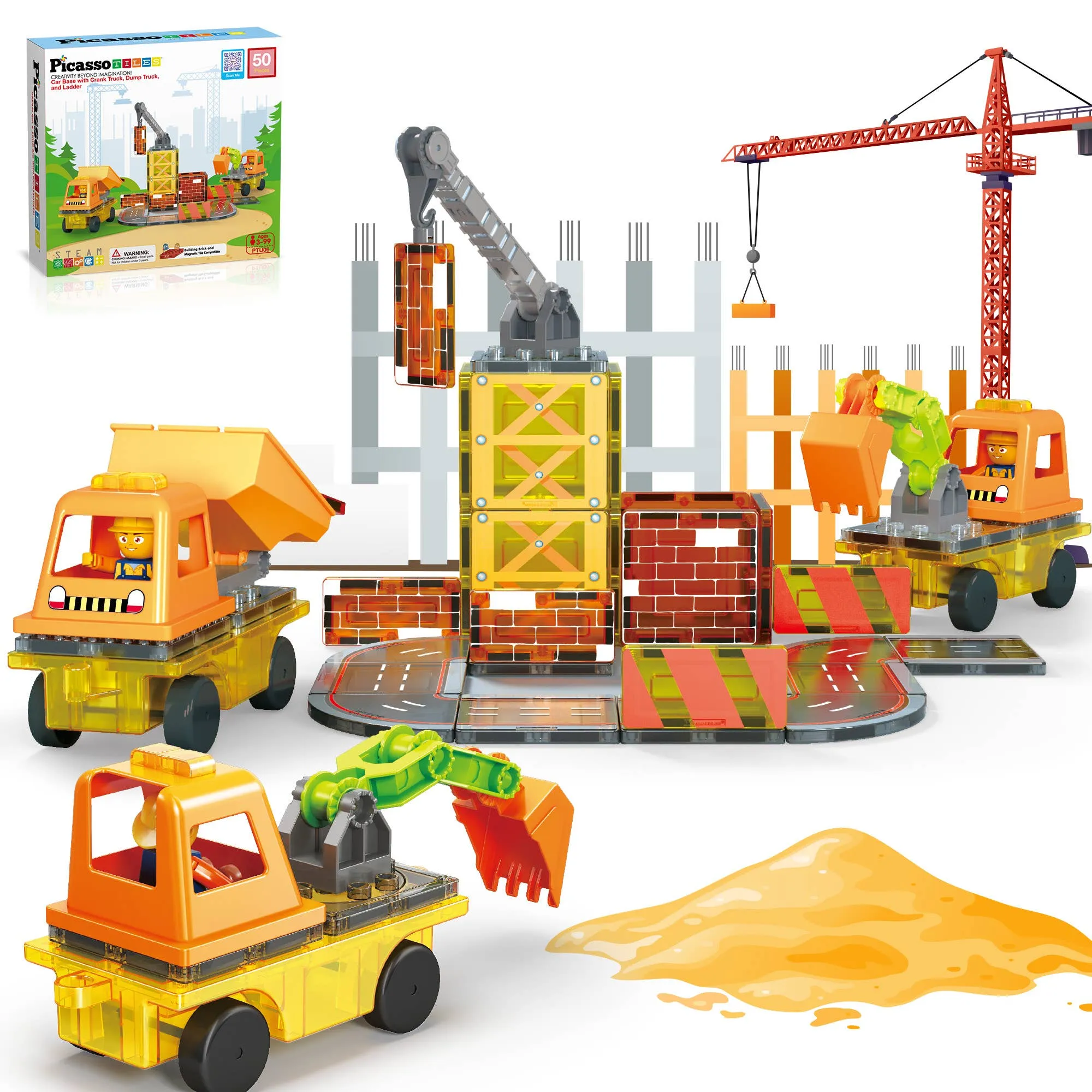 PicassoTiles Magnet Tile Construction 5-in-1 Building W/ Accessories