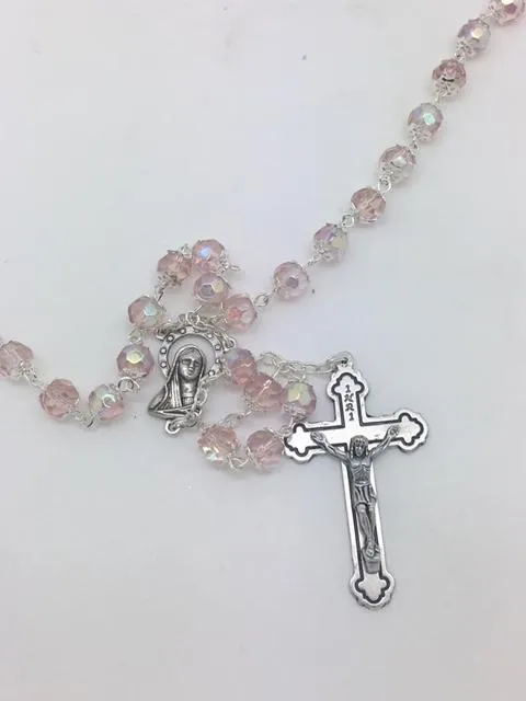Pink Crystal Cut and Capped Rosary