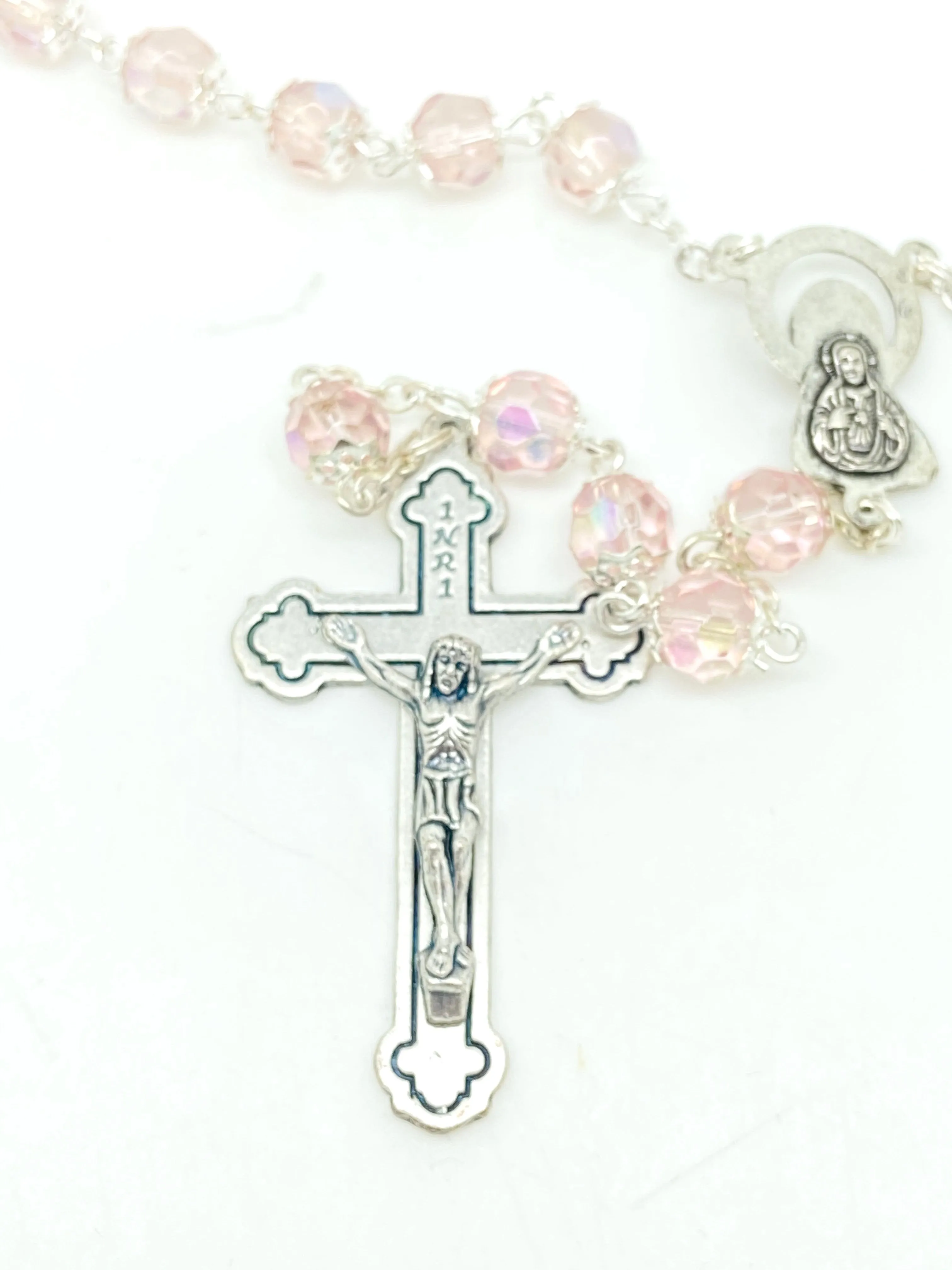 Pink Crystal Cut and Capped Rosary