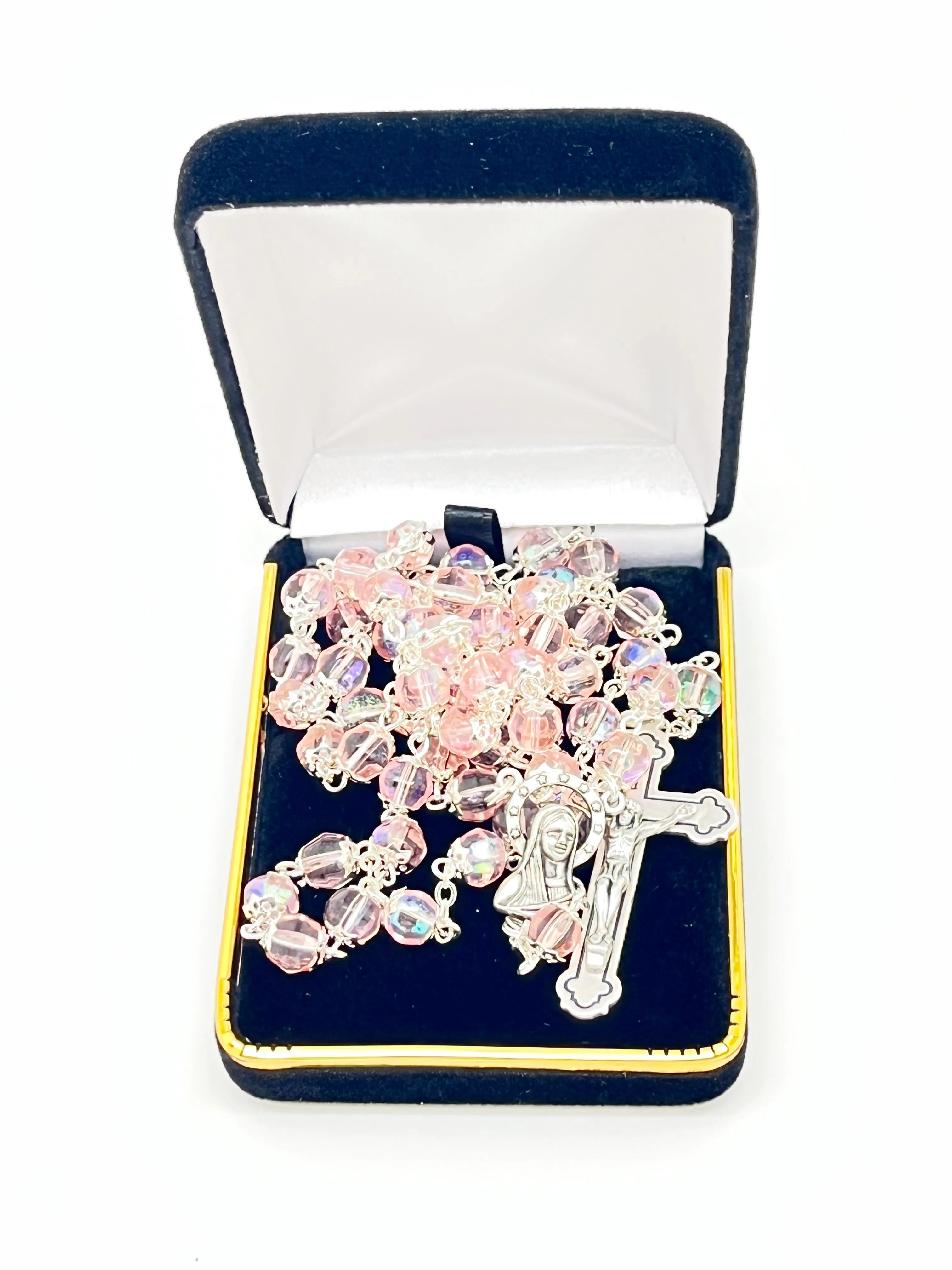 Pink Crystal Cut and Capped Rosary