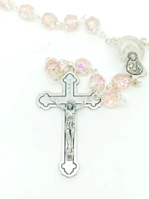 Pink Crystal Cut and Capped Rosary