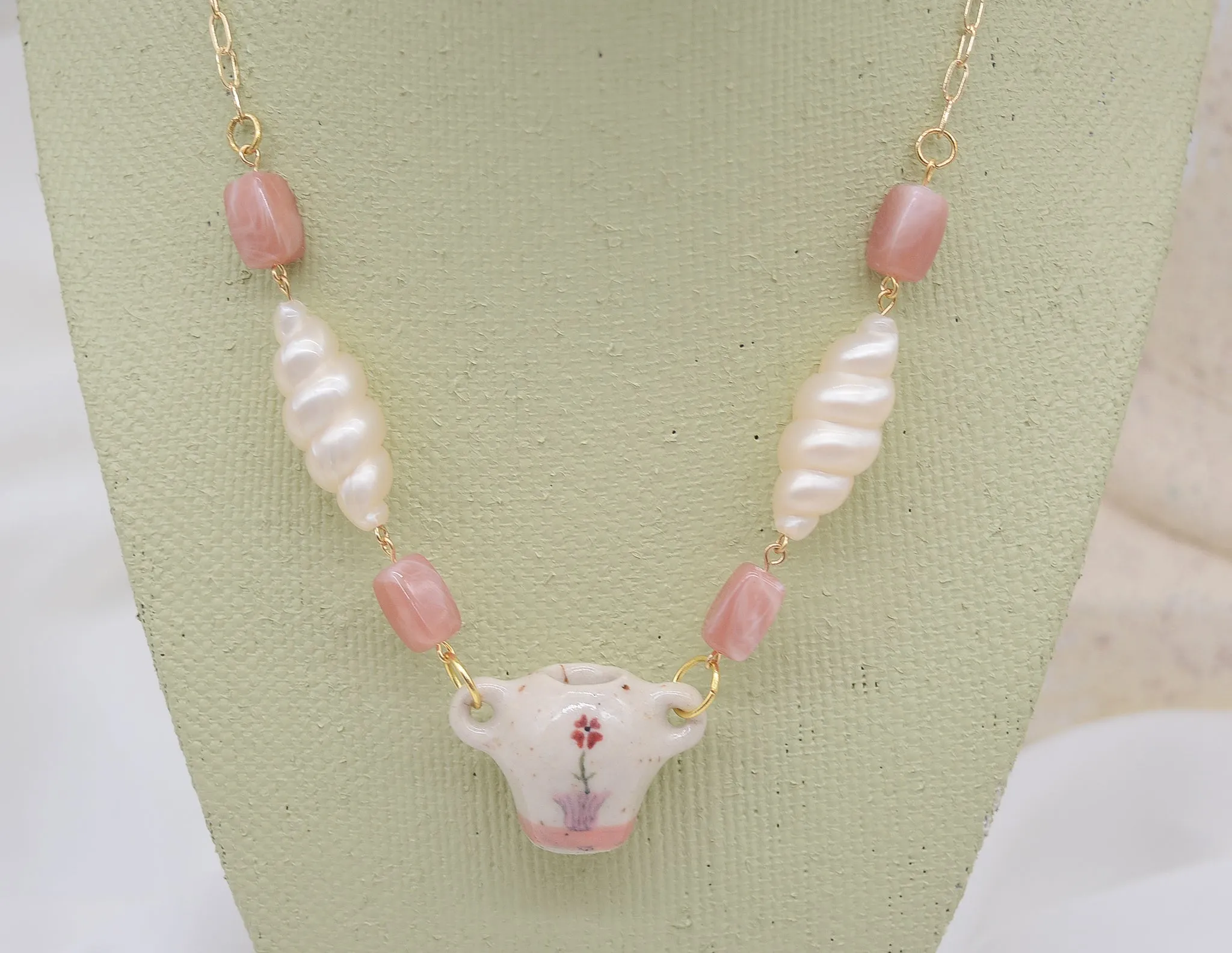 Pink Flower Pot Necklace