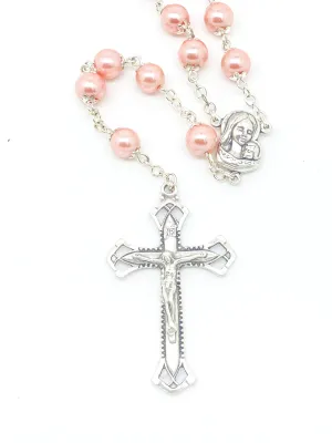 Pink Silver Capped Glass Bead Rosary (23")