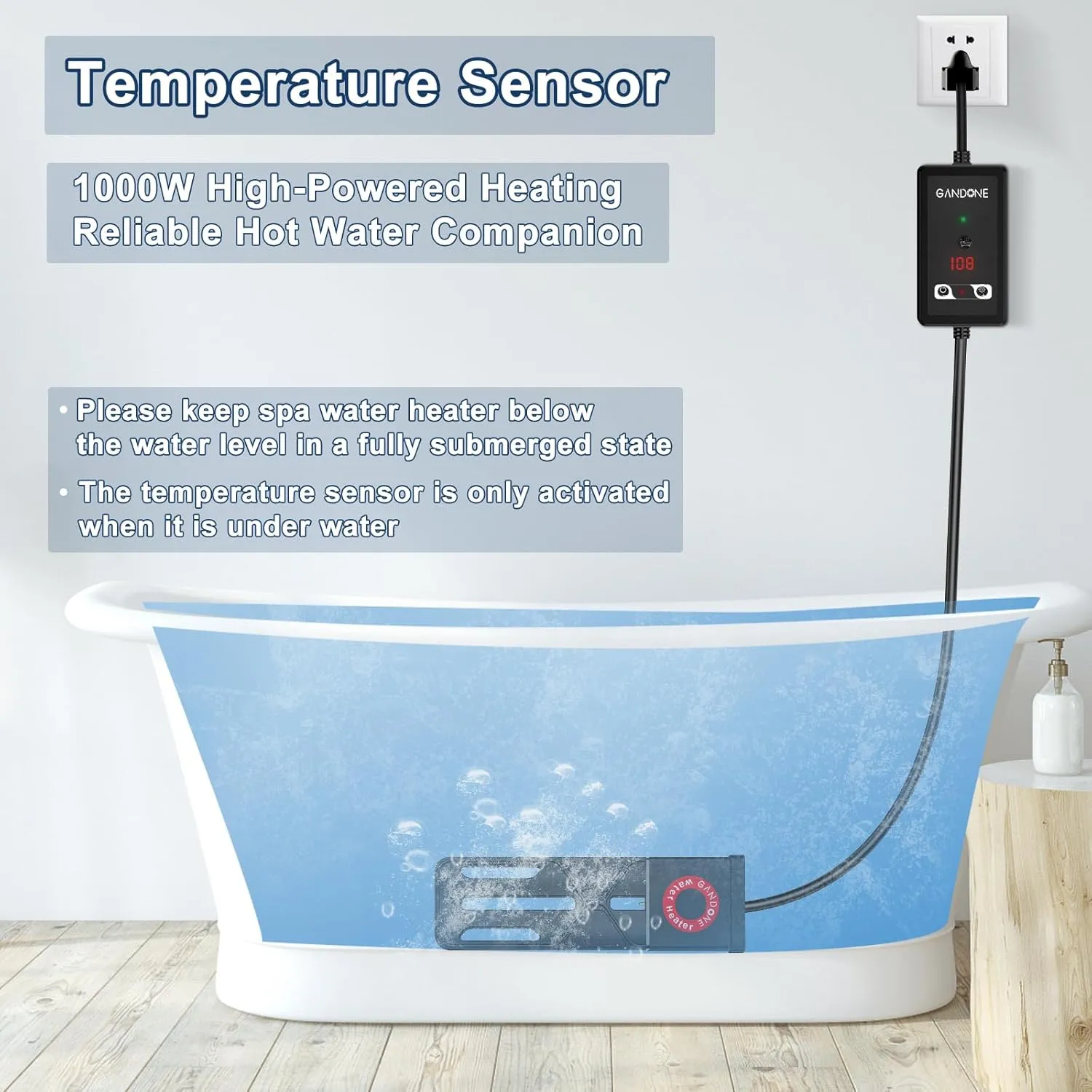 Portable Spa Water Heater, Hot Tub Immersion Water Heaters Cast Aluminum Subm...