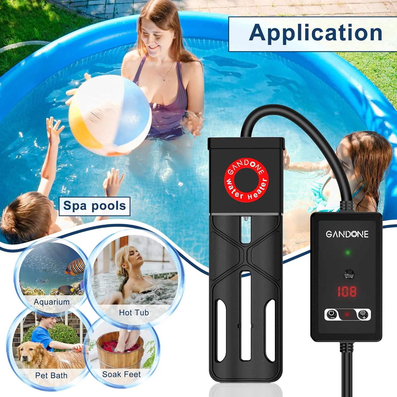 Portable Spa Water Heater, Hot Tub Immersion Water Heaters Cast Aluminum Subm...