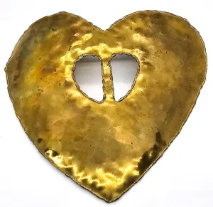 Punched Hammered Brass heart large vintage costume buckle rustic Viking