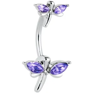 Purple Gem Simple Stylized Dragonfly Double Mount Belly Ring