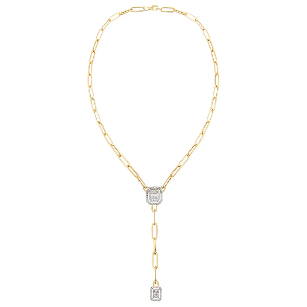 Radiant Diamond Paperclip Lariat Necklace 14K