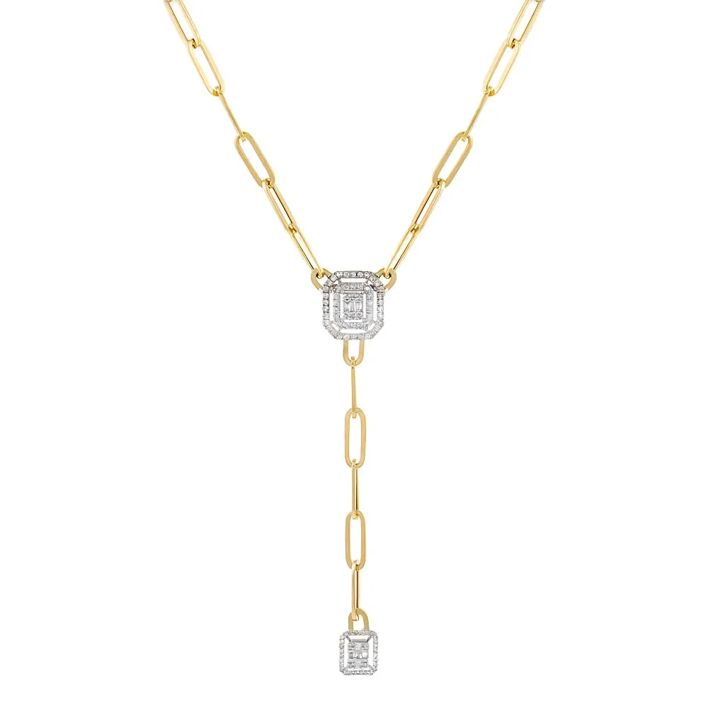 Radiant Diamond Paperclip Lariat Necklace 14K