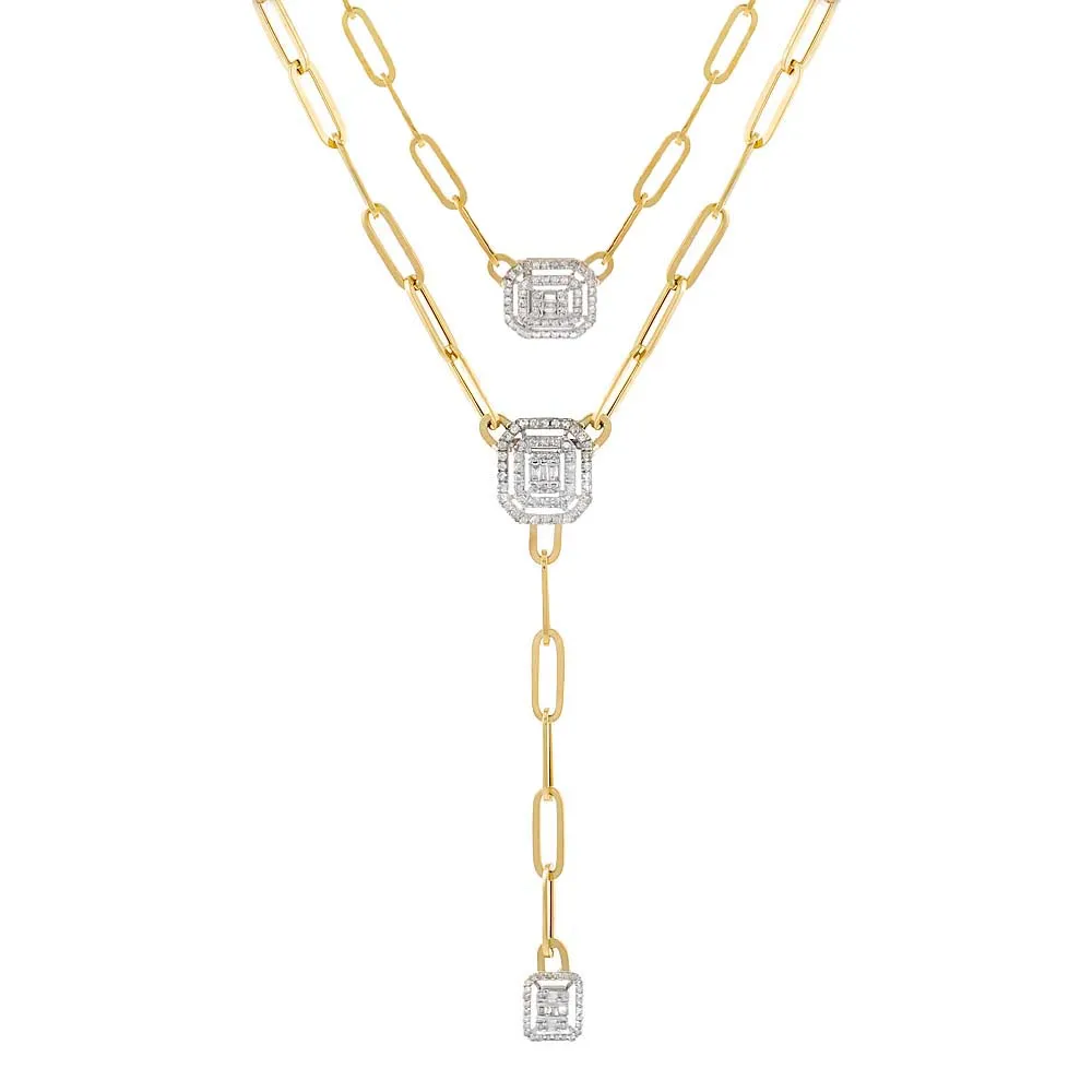 Radiant Diamond Paperclip Lariat Necklace 14K