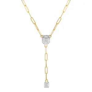 Radiant Diamond Paperclip Lariat Necklace 14K