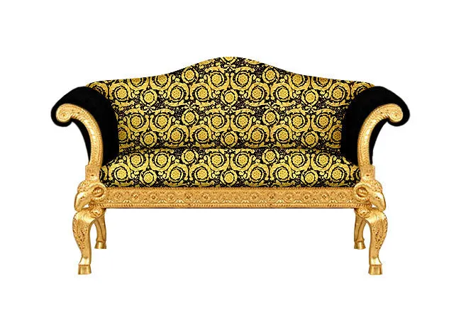 Ram's Head Living Room Set In Versace Vanity Barocco Black Gold Velvet Fabric