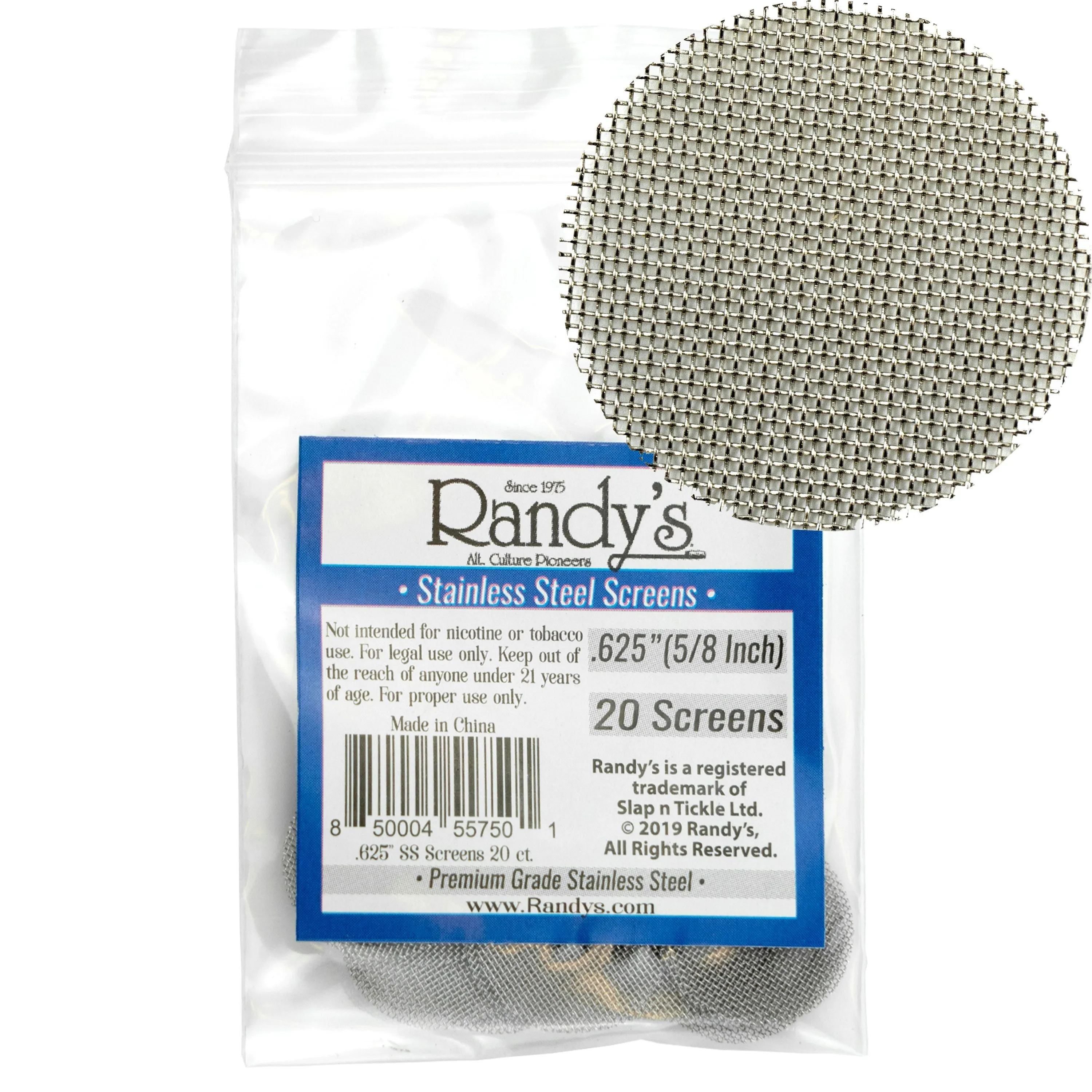 Randy's .625" Stainless Steel Screen Jar - Available In Stainless Steel OR Brass - (36 Packs Per Display)