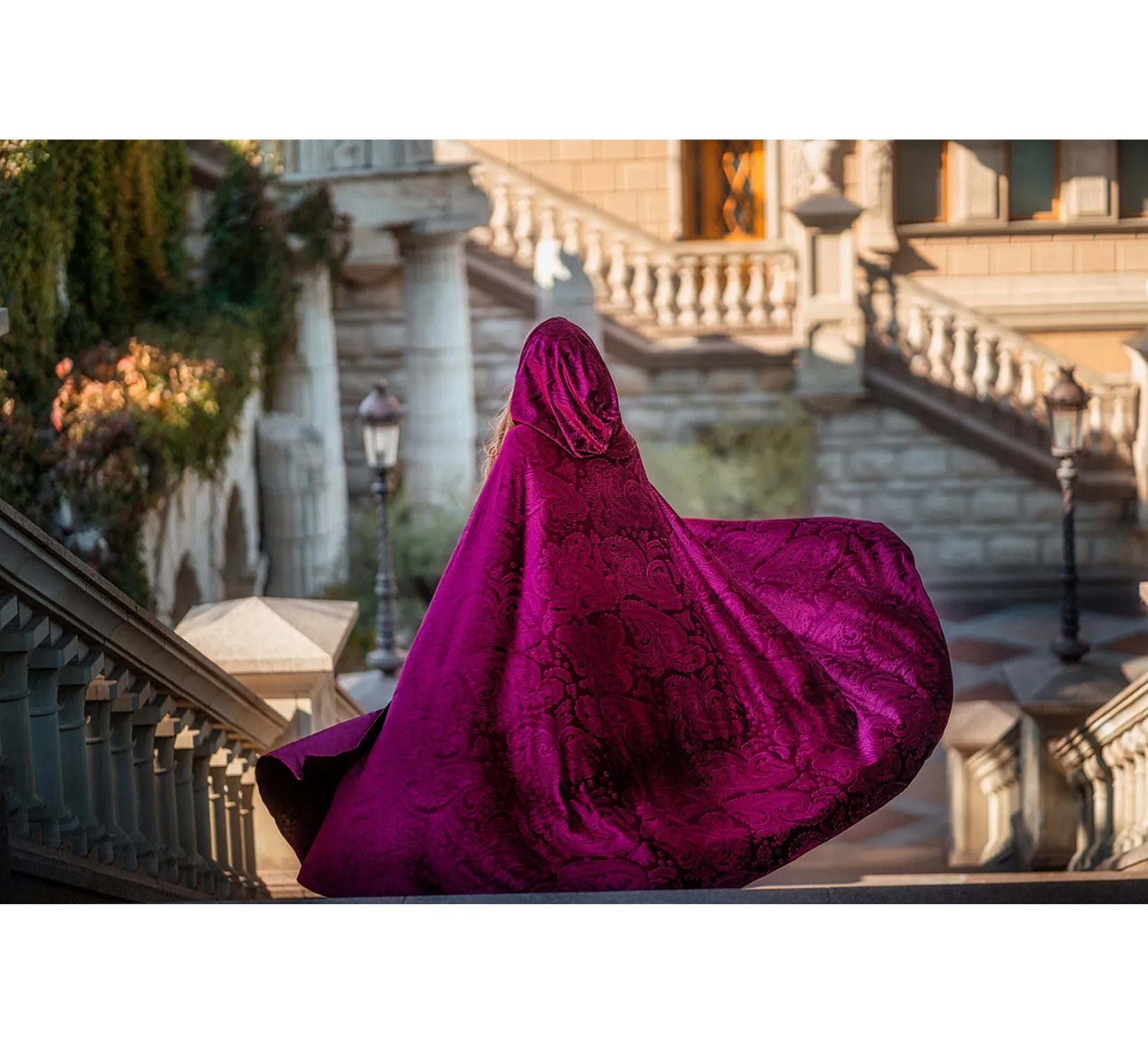 Red magenta velvet fantasy hooded cape