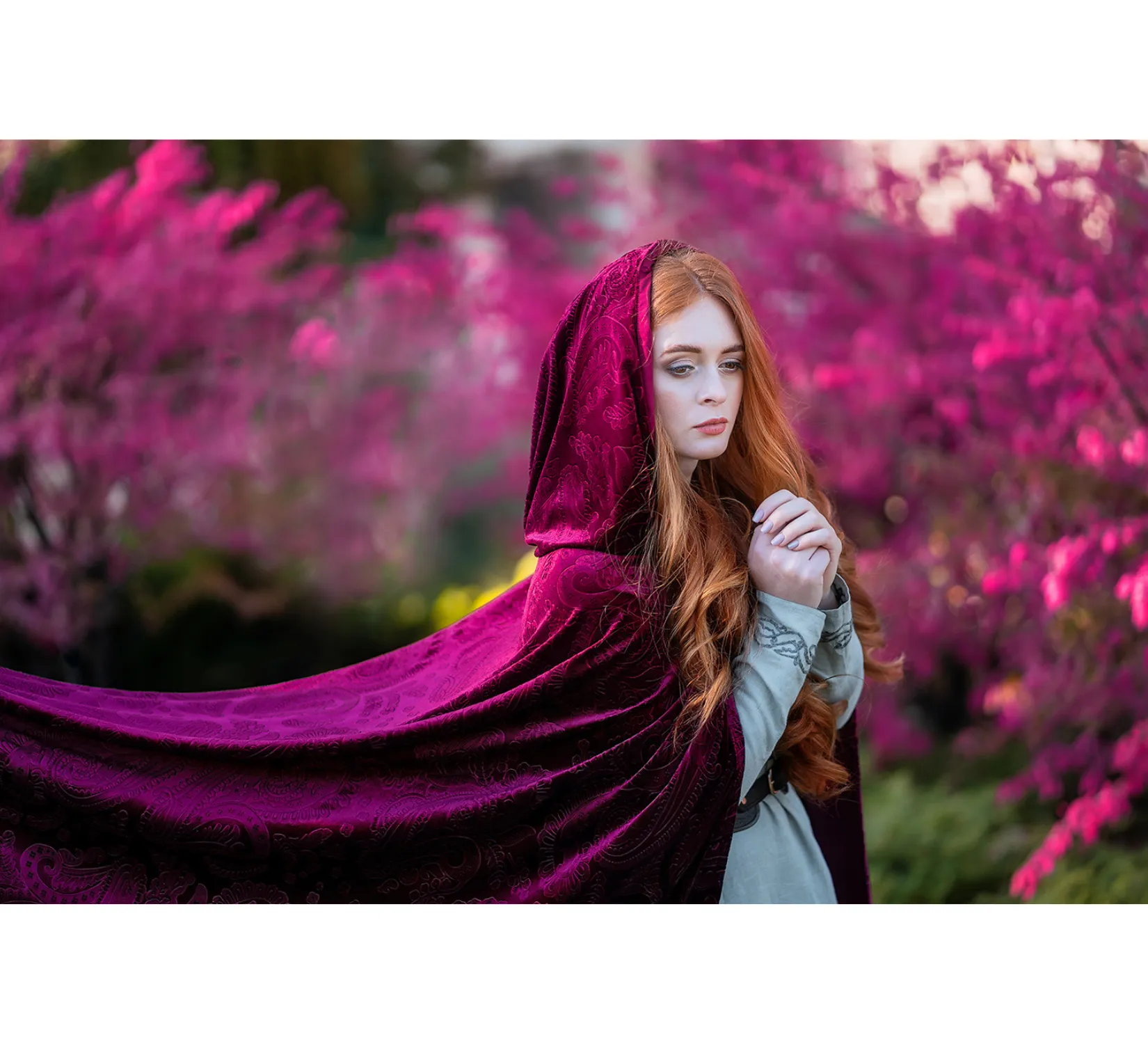 Red magenta velvet fantasy hooded cape