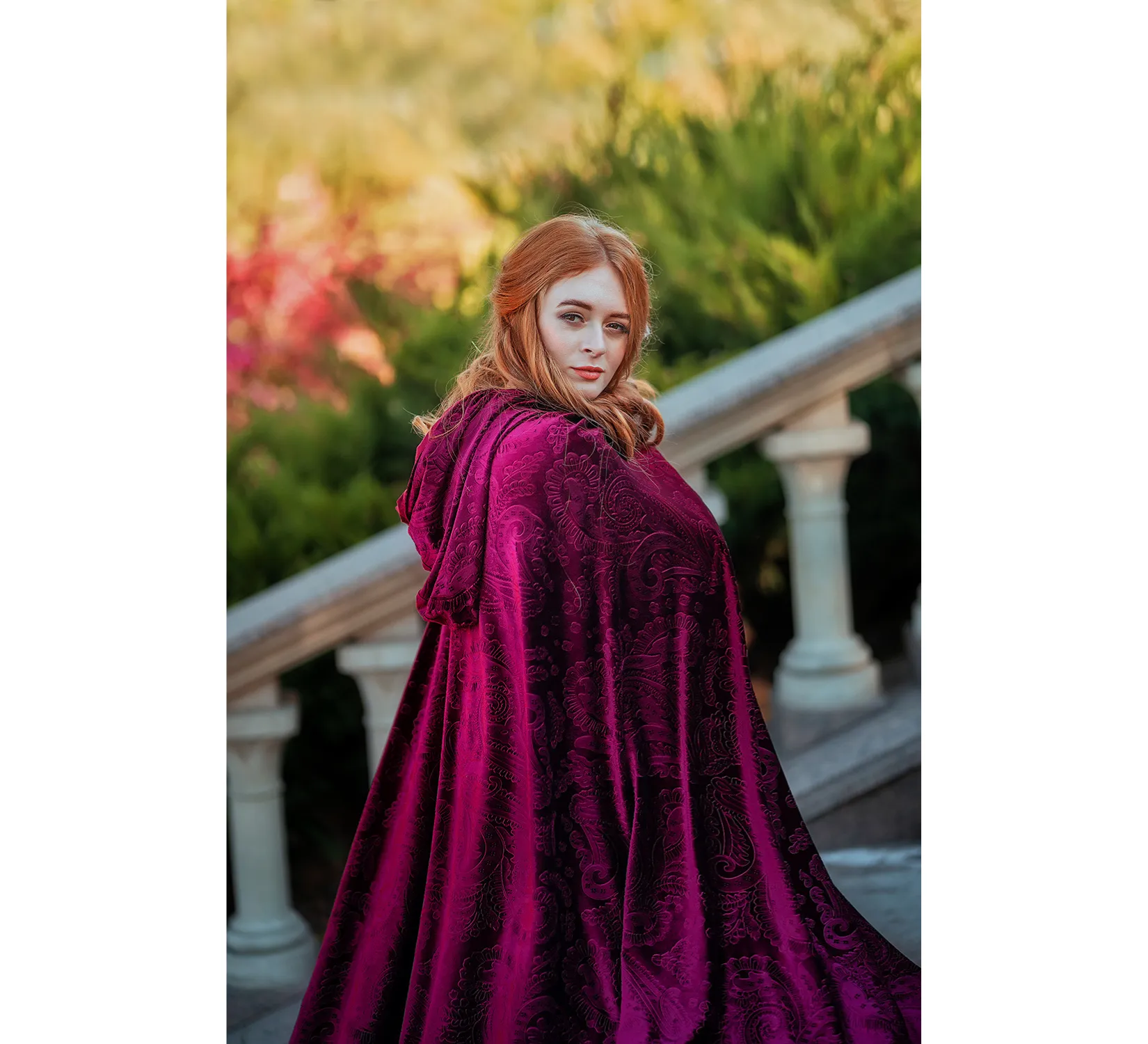 Red magenta velvet fantasy hooded cape