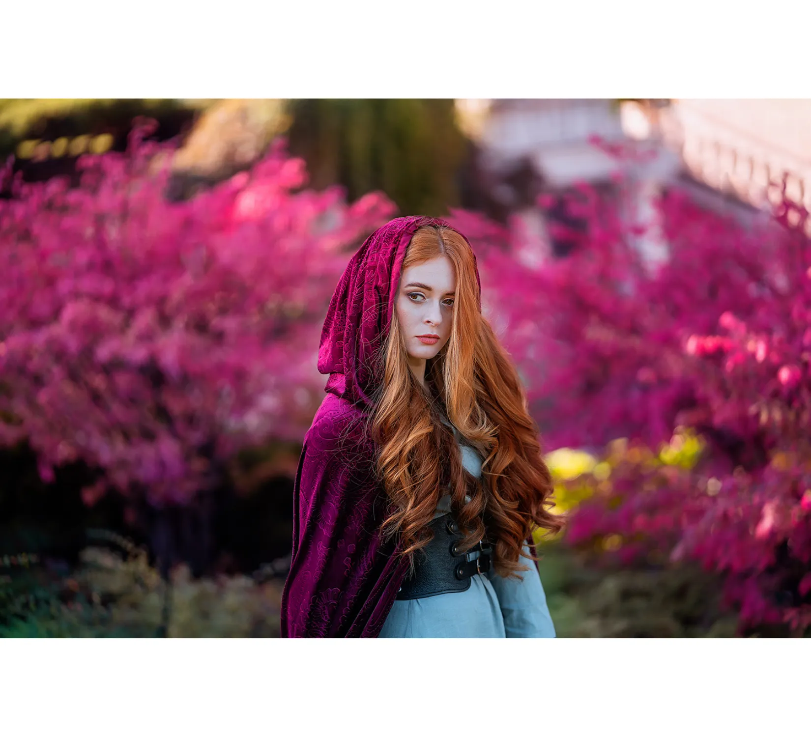 Red magenta velvet fantasy hooded cape
