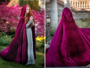 Red magenta velvet fantasy hooded cape