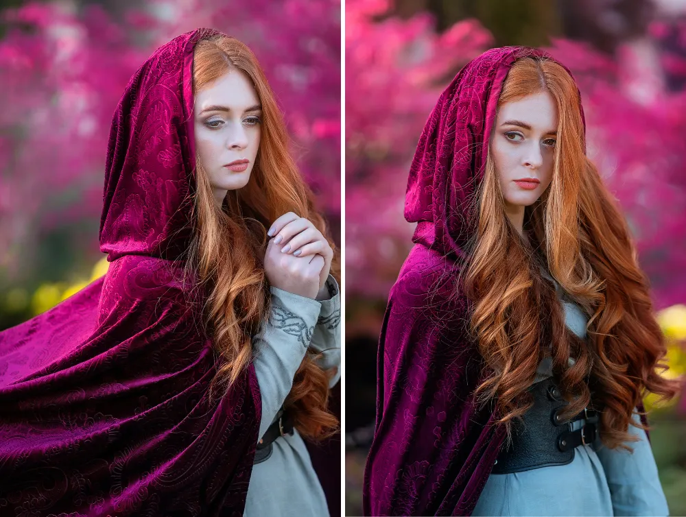 Red magenta velvet fantasy hooded cape