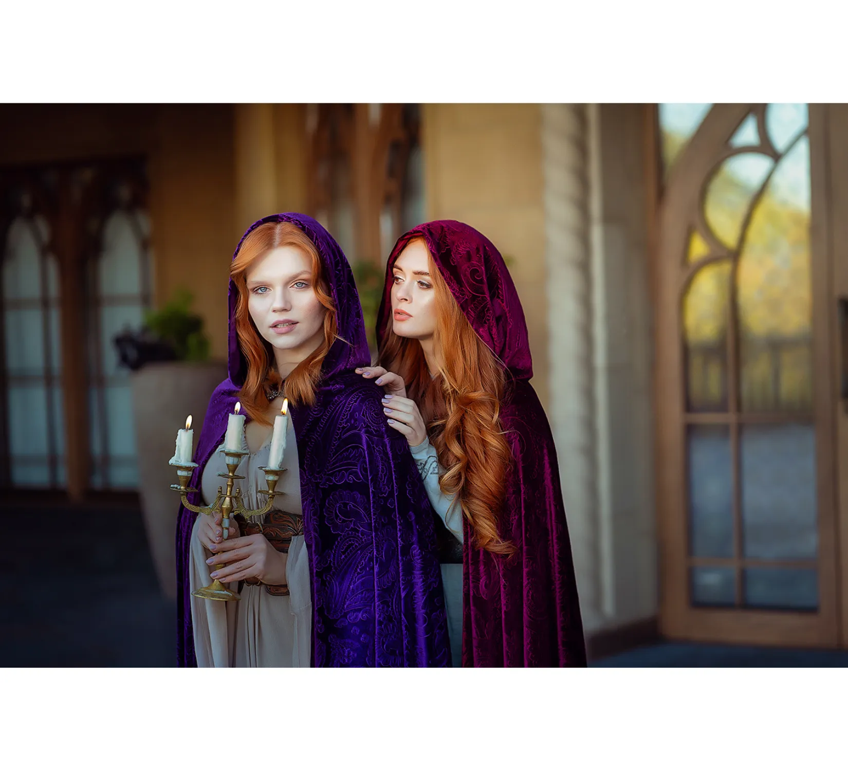 Red magenta velvet fantasy hooded cape
