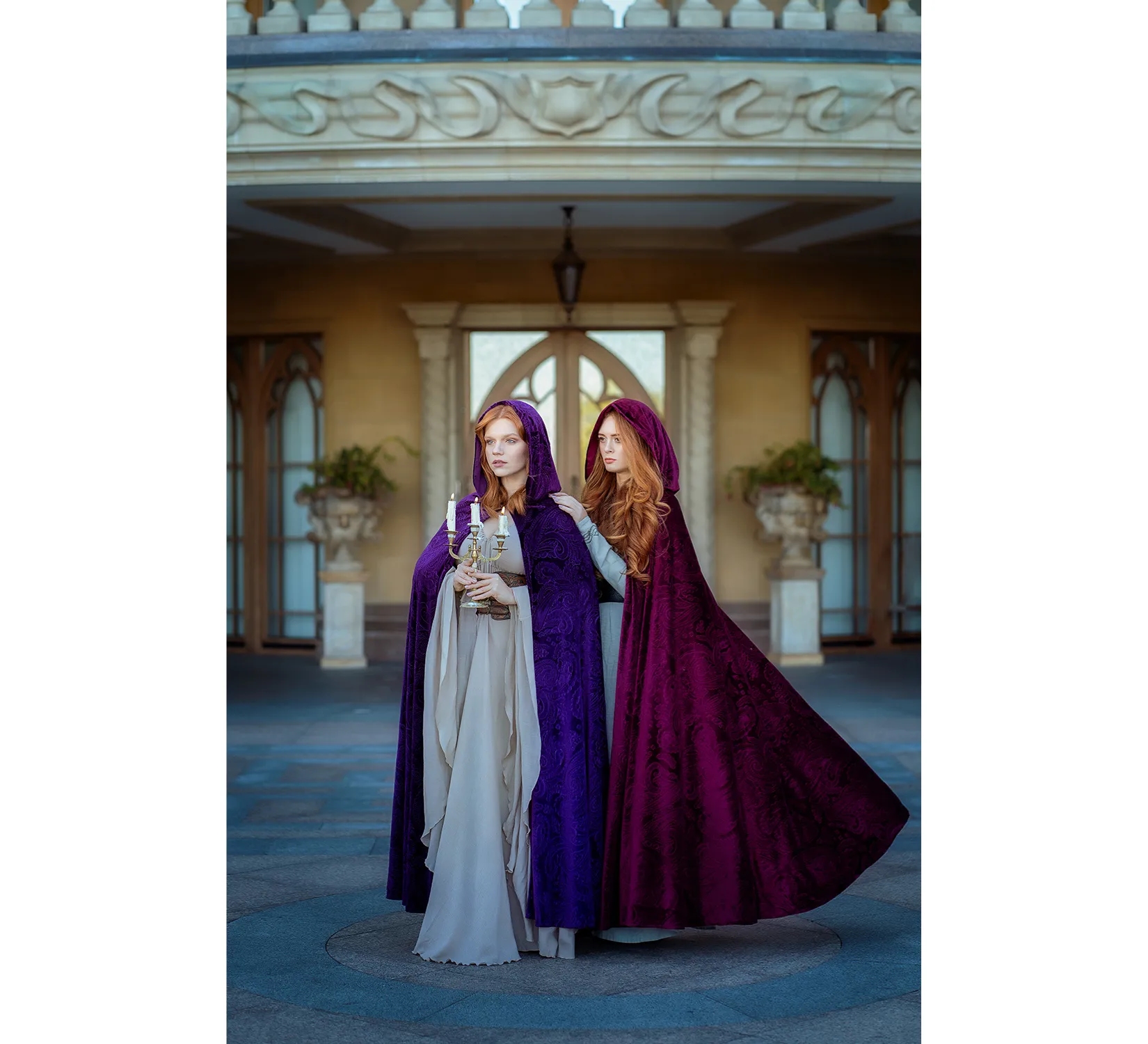 Red magenta velvet fantasy hooded cape