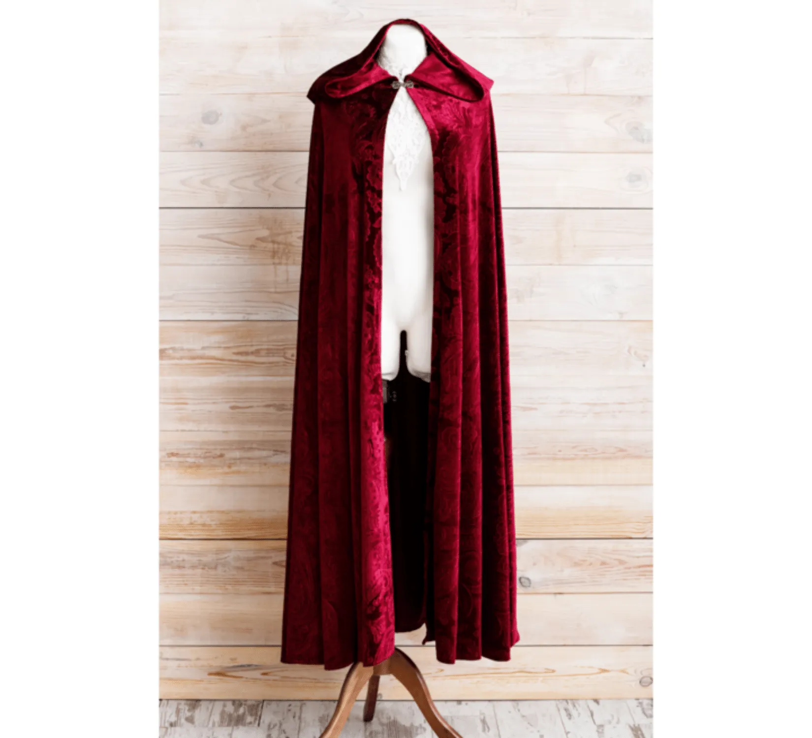 Red magenta velvet fantasy hooded cape