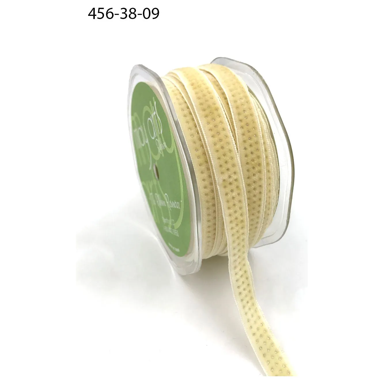 Ribbon - 3/8 Velvet with Metallic Gold Mini Dots with Woven Edge - Ivory