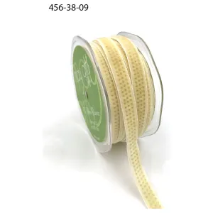 Ribbon - 3/8 Velvet with Metallic Gold Mini Dots with Woven Edge - Ivory
