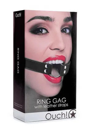 Ring Gag With Leather Straps - Black