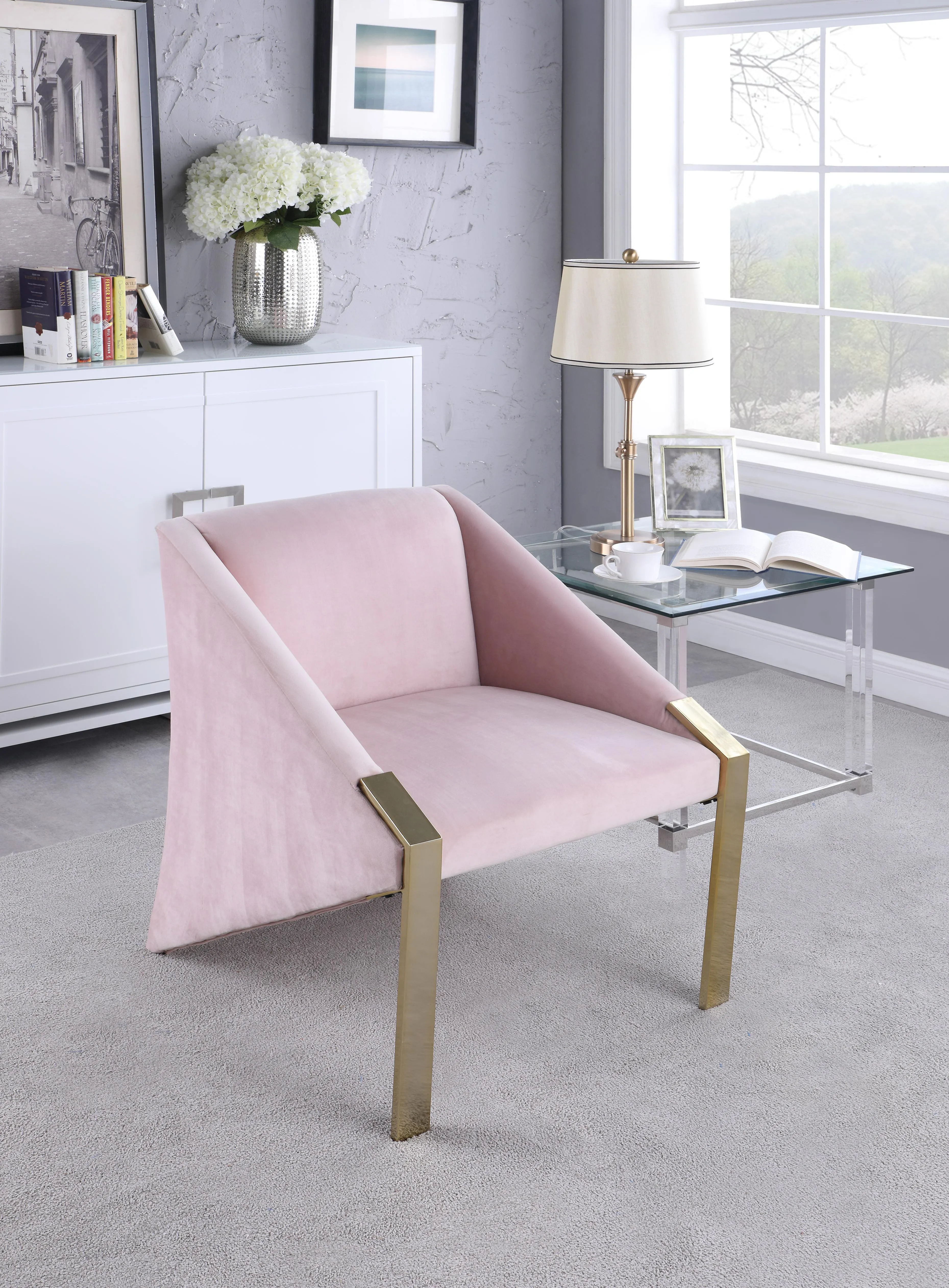 Rivet Pink Velvet Accent Chair