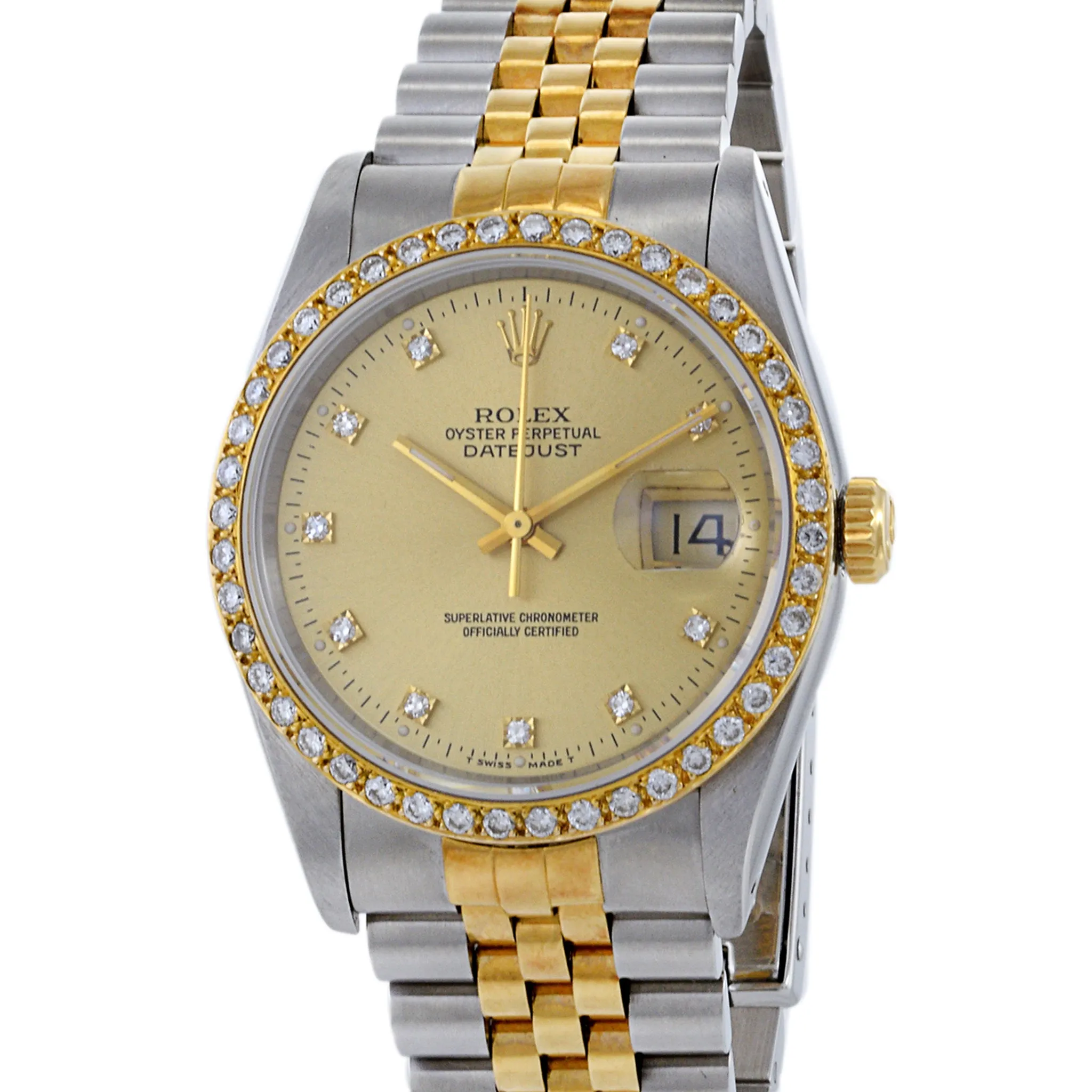 Rolex Datejust 36 reference 16233 Diamond Bezel and Markers Steel and 18K Yellow Gold