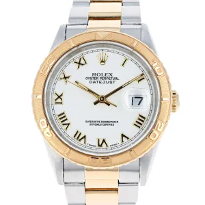Rolex Datejust Turn-O-Graph 16263 White Roman c. 1995 Oyster 18k Yellow Gold & Steel 36 mm