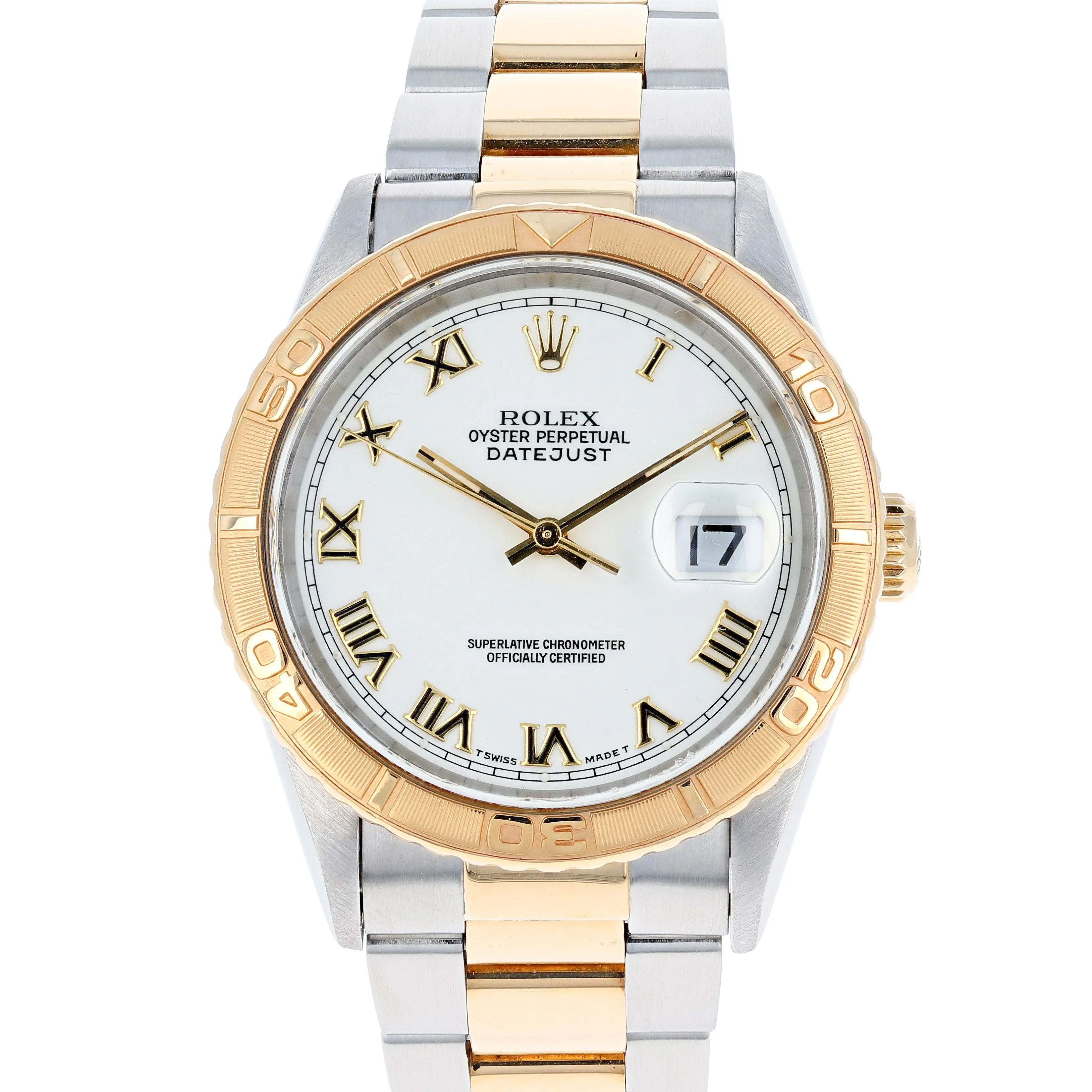 Rolex Datejust Turn-O-Graph 16263 White Roman c. 1995 Oyster 18k Yellow Gold & Steel 36 mm
