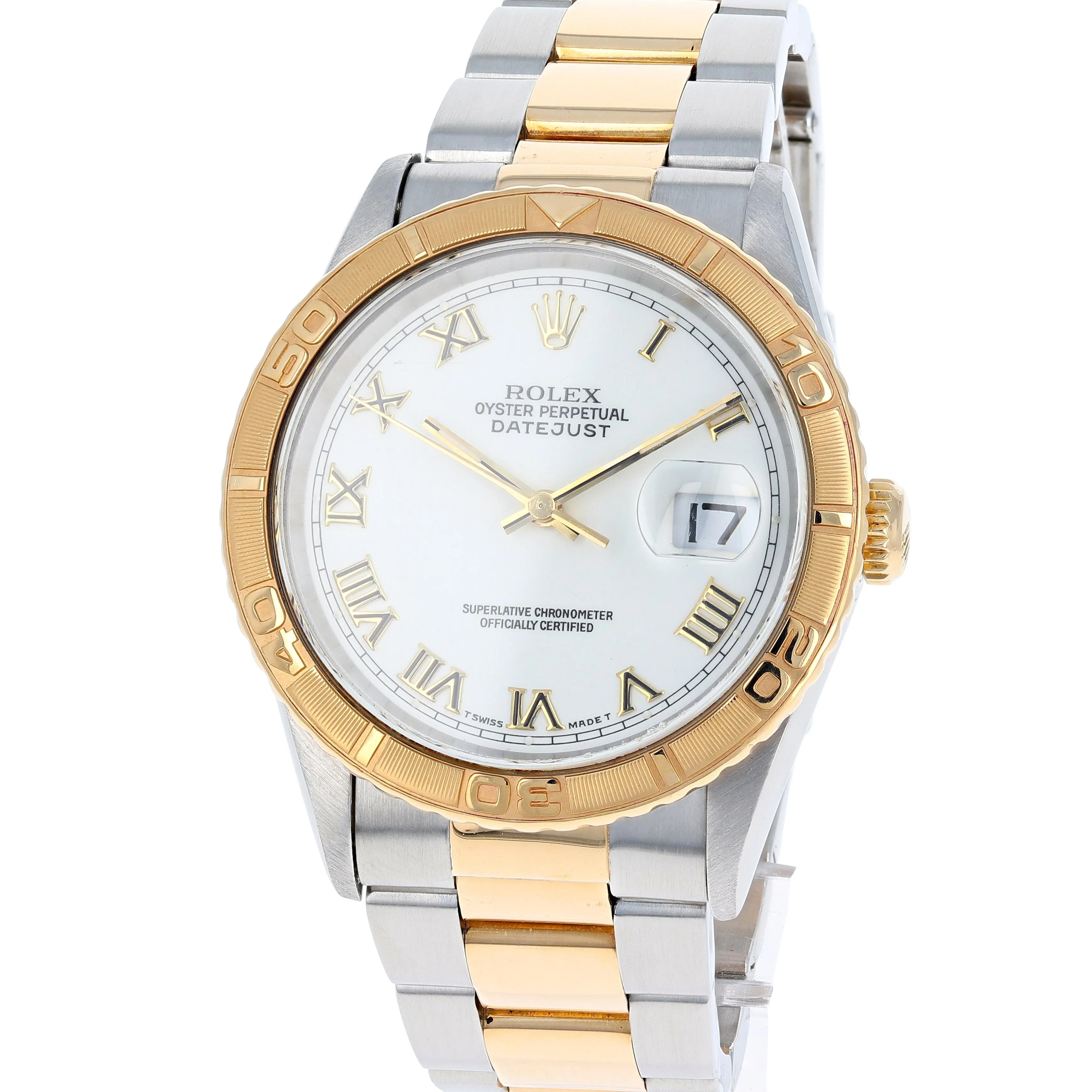 Rolex Datejust Turn-O-Graph 16263 White Roman c. 1995 Oyster 18k Yellow Gold & Steel 36 mm