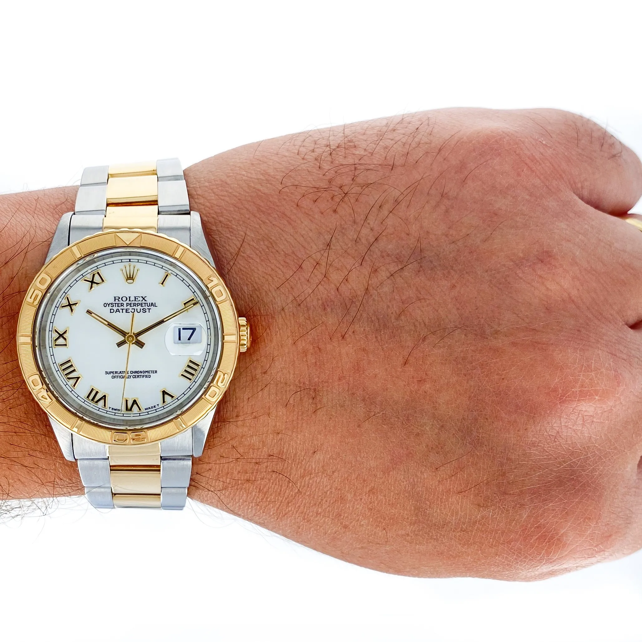 Rolex Datejust Turn-O-Graph 16263 White Roman c. 1995 Oyster 18k Yellow Gold & Steel 36 mm