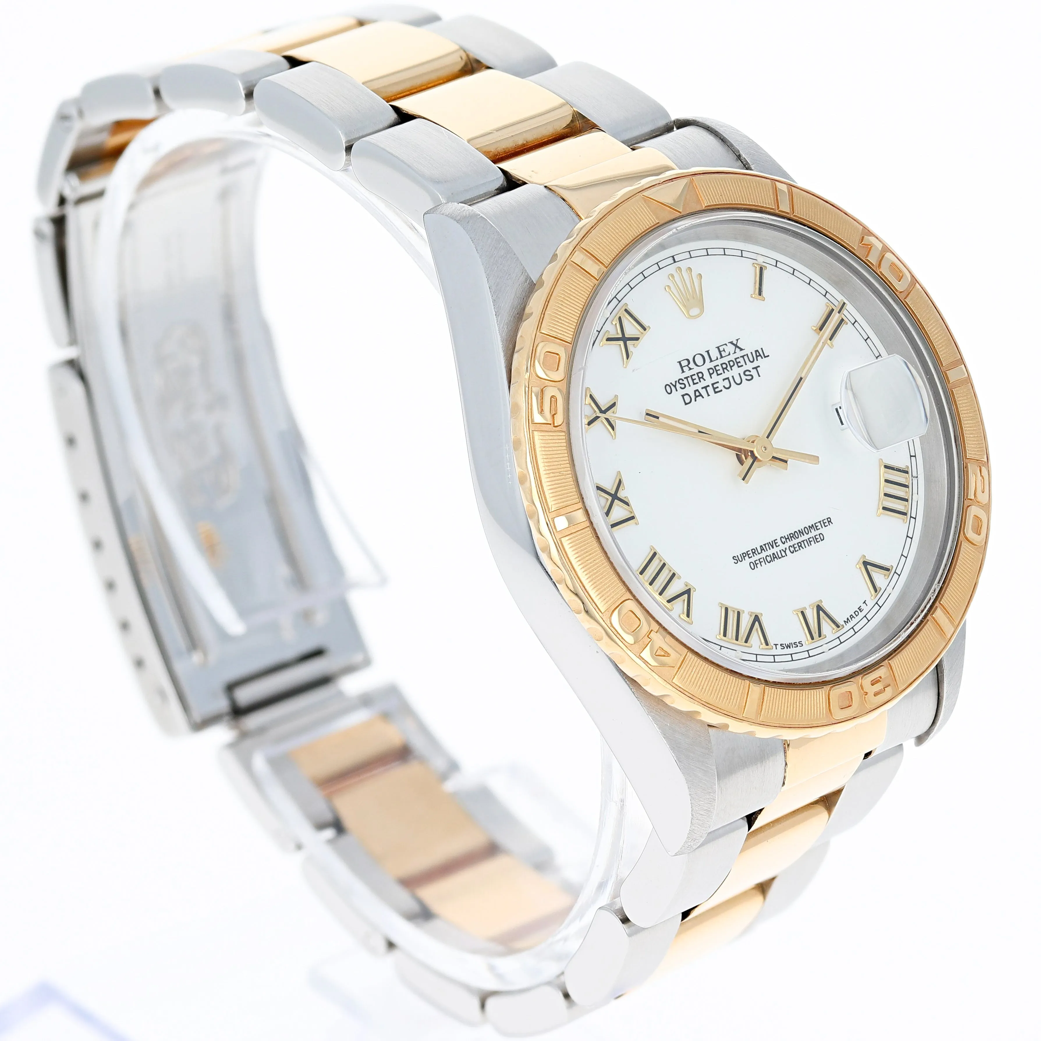 Rolex Datejust Turn-O-Graph 16263 White Roman c. 1995 Oyster 18k Yellow Gold & Steel 36 mm