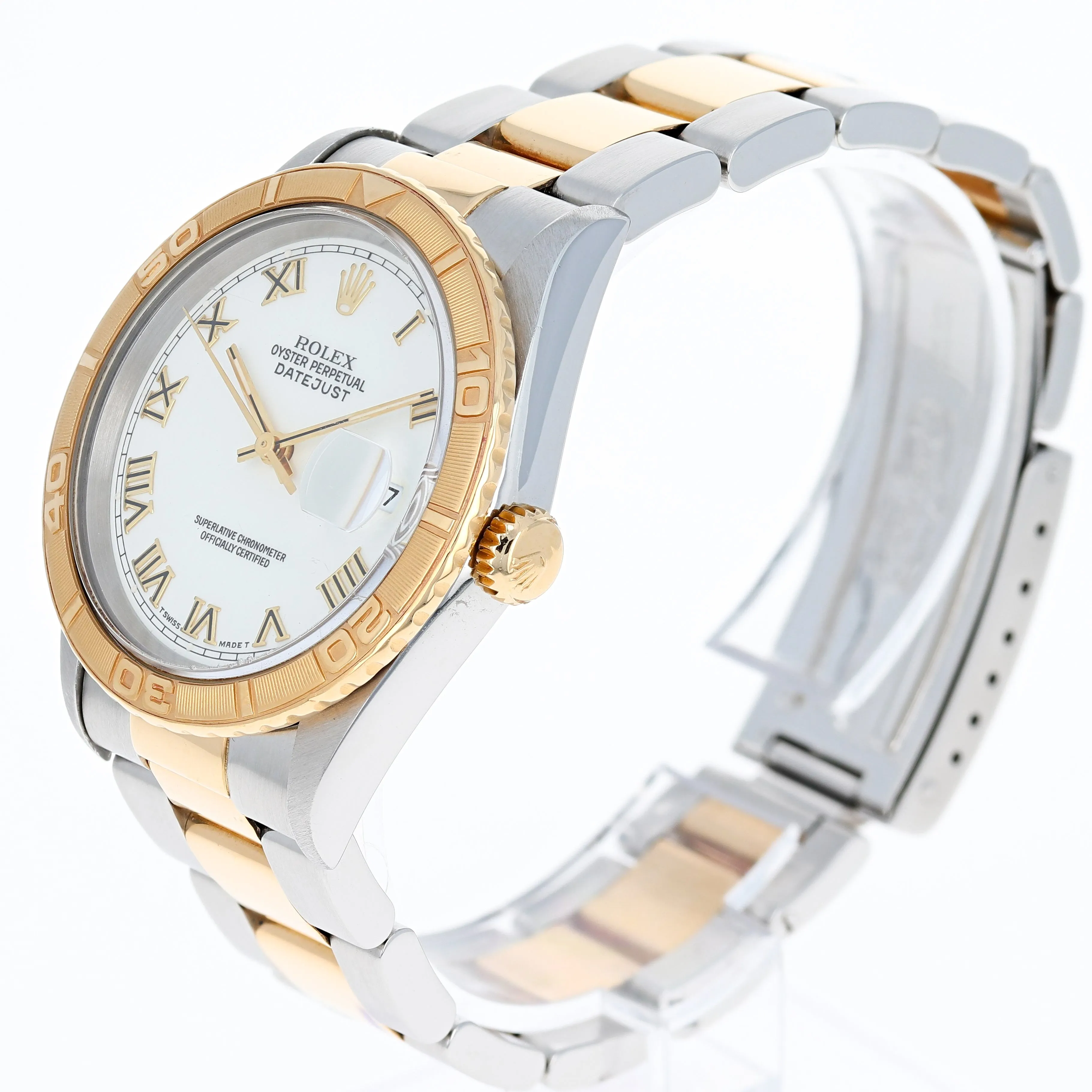 Rolex Datejust Turn-O-Graph 16263 White Roman c. 1995 Oyster 18k Yellow Gold & Steel 36 mm