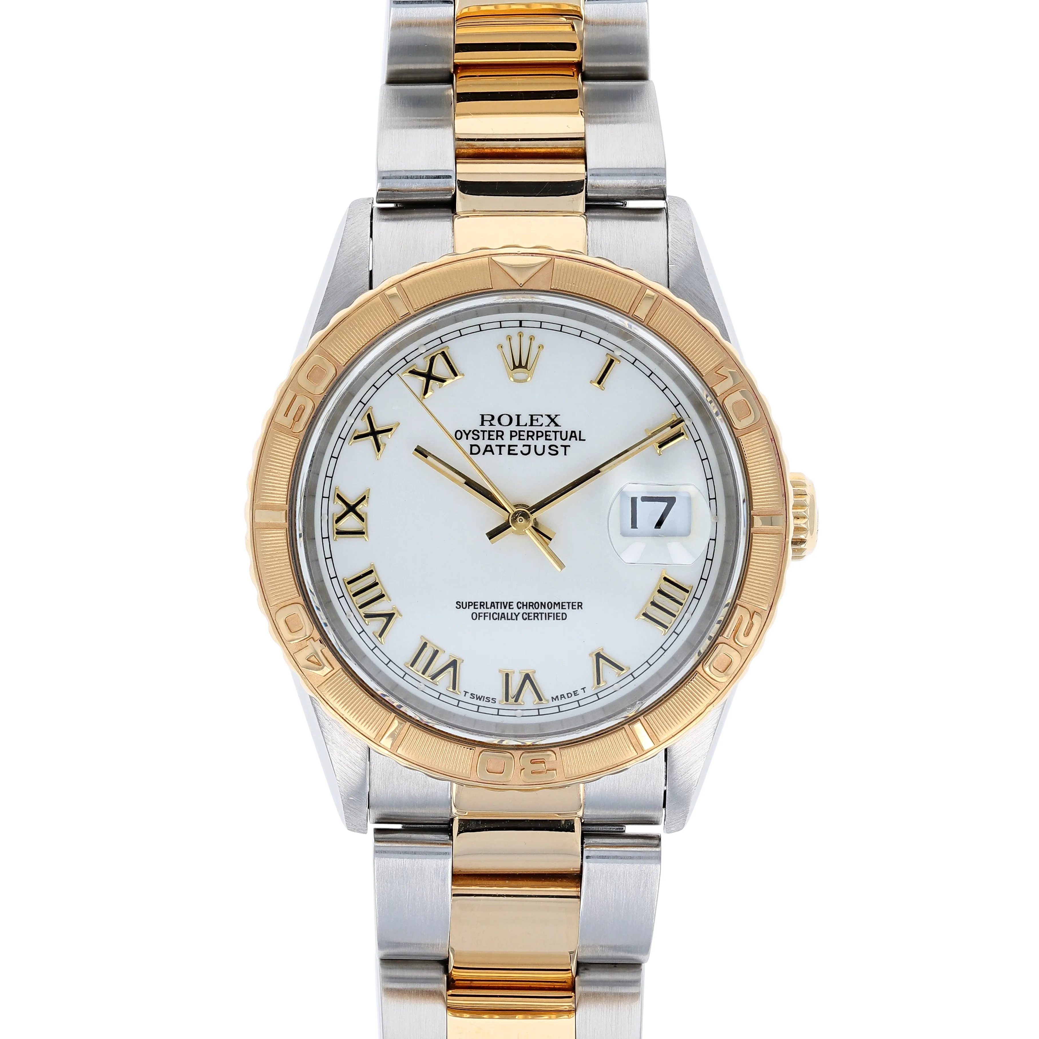 Rolex Datejust Turn-O-Graph 16263 White Roman c. 1995 Oyster 18k Yellow Gold & Steel 36 mm