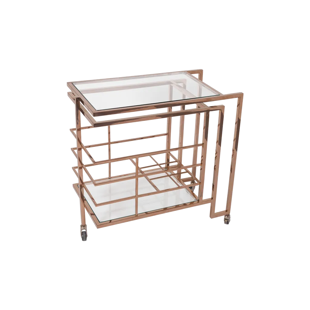 Rose Gold Brass and Glass Bar Cart - Vintage