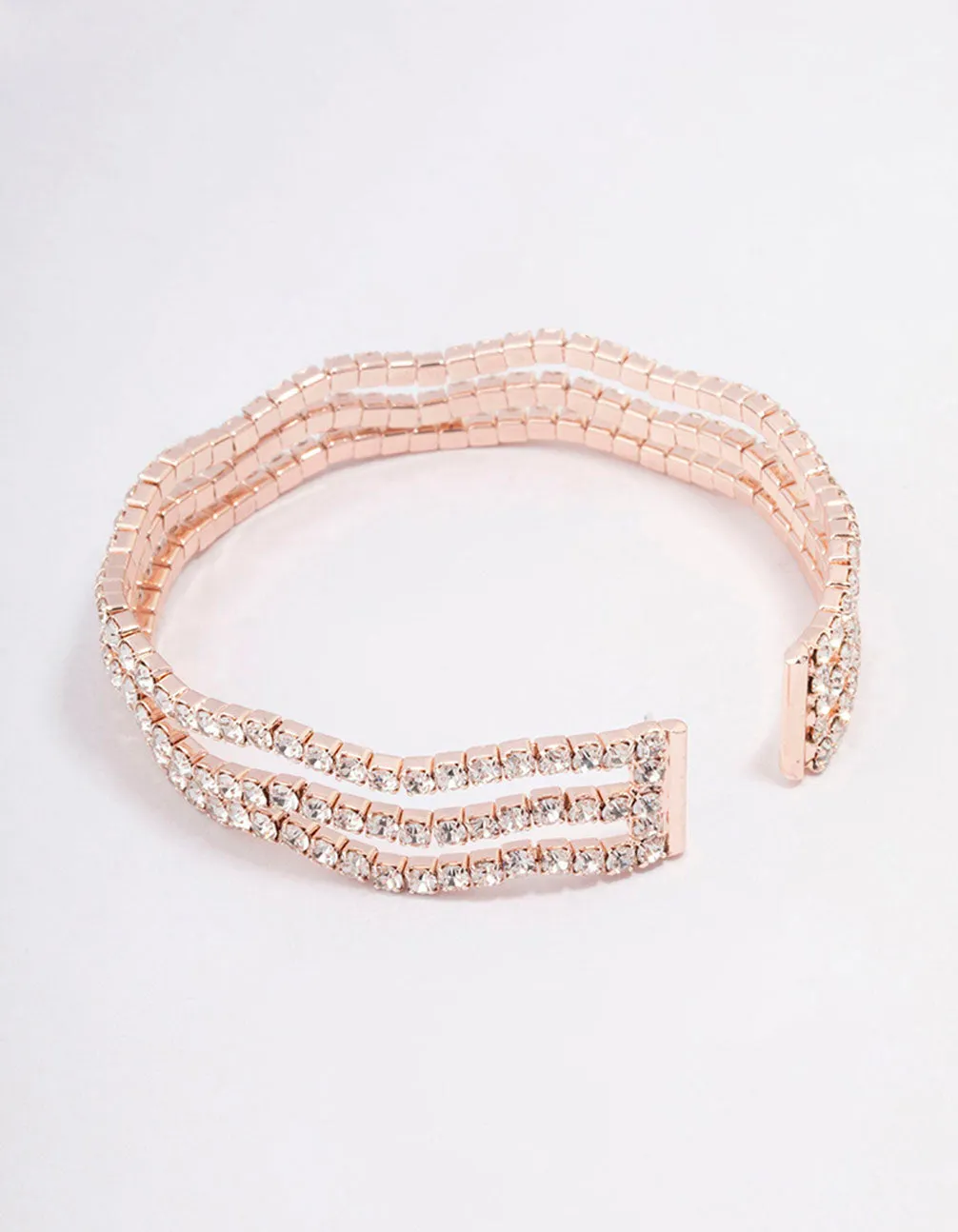 Rose Gold Diamante Wave Cup Chain Wrist Cuff