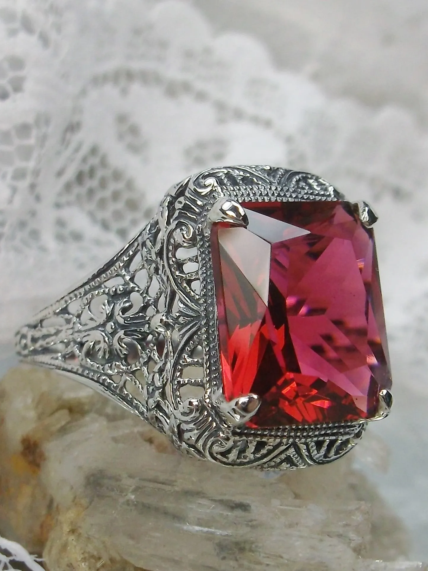 Ruby Ring, 5ct Rectangle Gem, Vintage Jewelry #D200