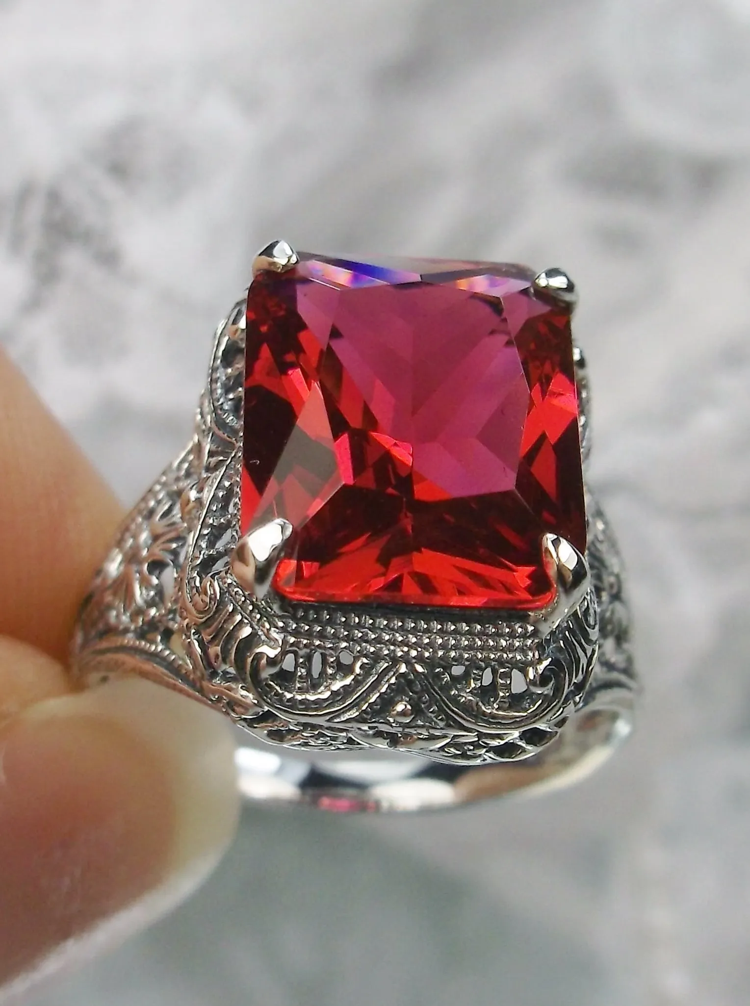 Ruby Ring, 5ct Rectangle Gem, Vintage Jewelry #D200