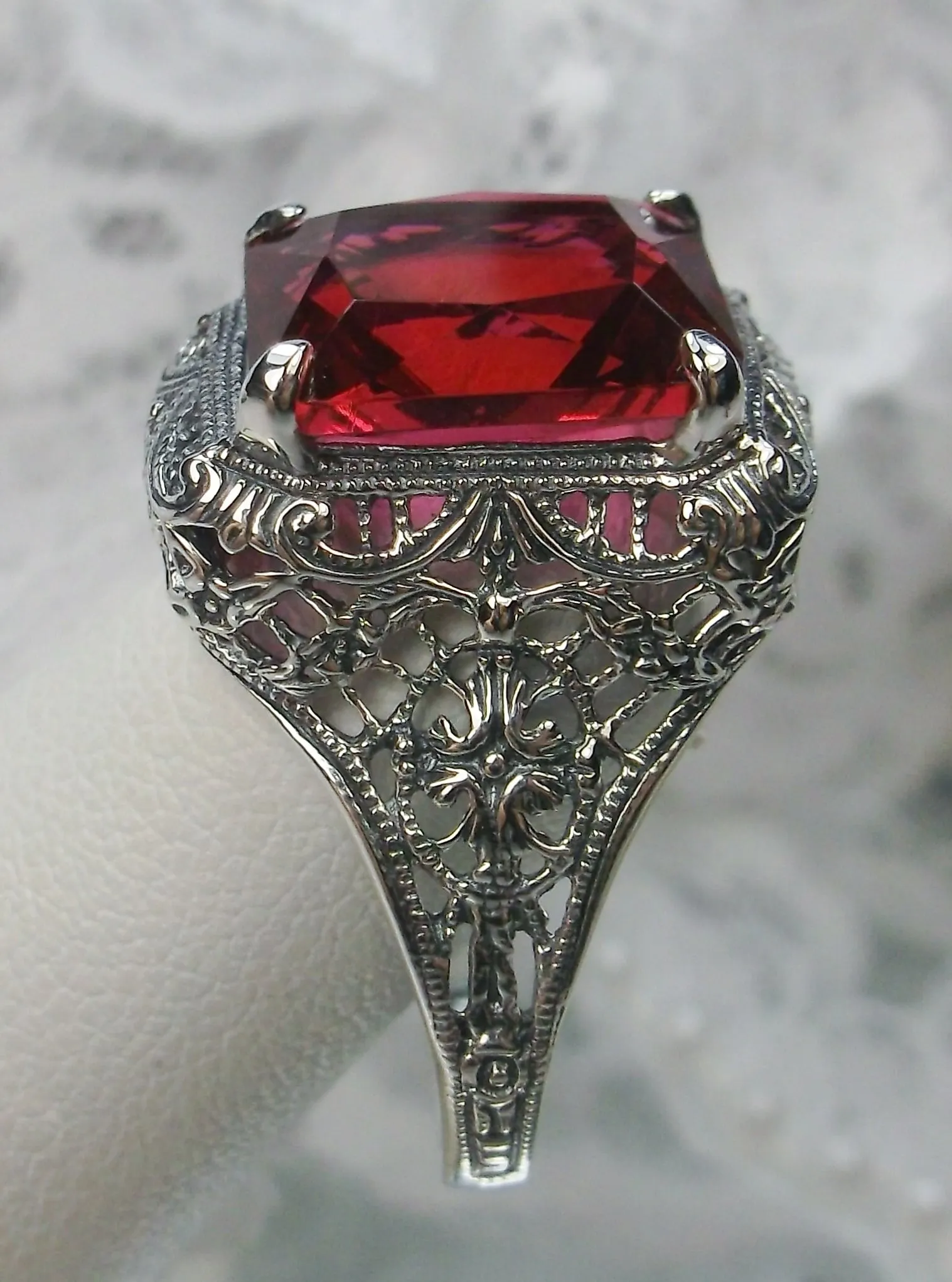 Ruby Ring, 5ct Rectangle Gem, Vintage Jewelry #D200