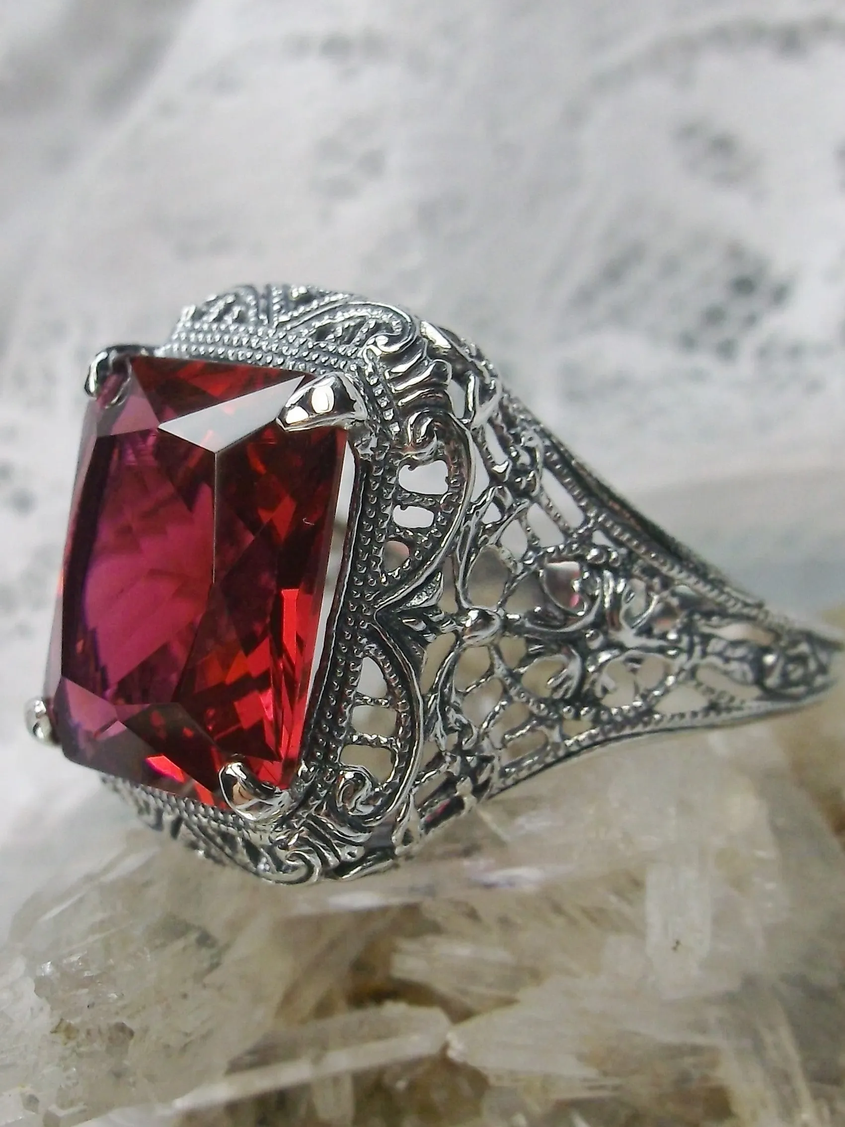 Ruby Ring, 5ct Rectangle Gem, Vintage Jewelry #D200