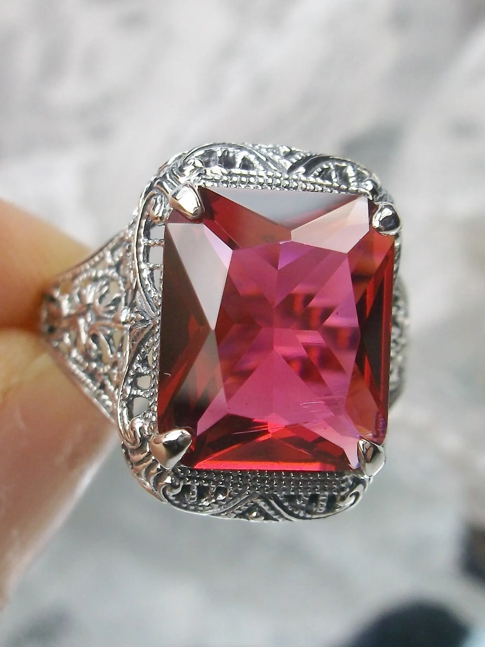 Ruby Ring, 5ct Rectangle Gem, Vintage Jewelry #D200