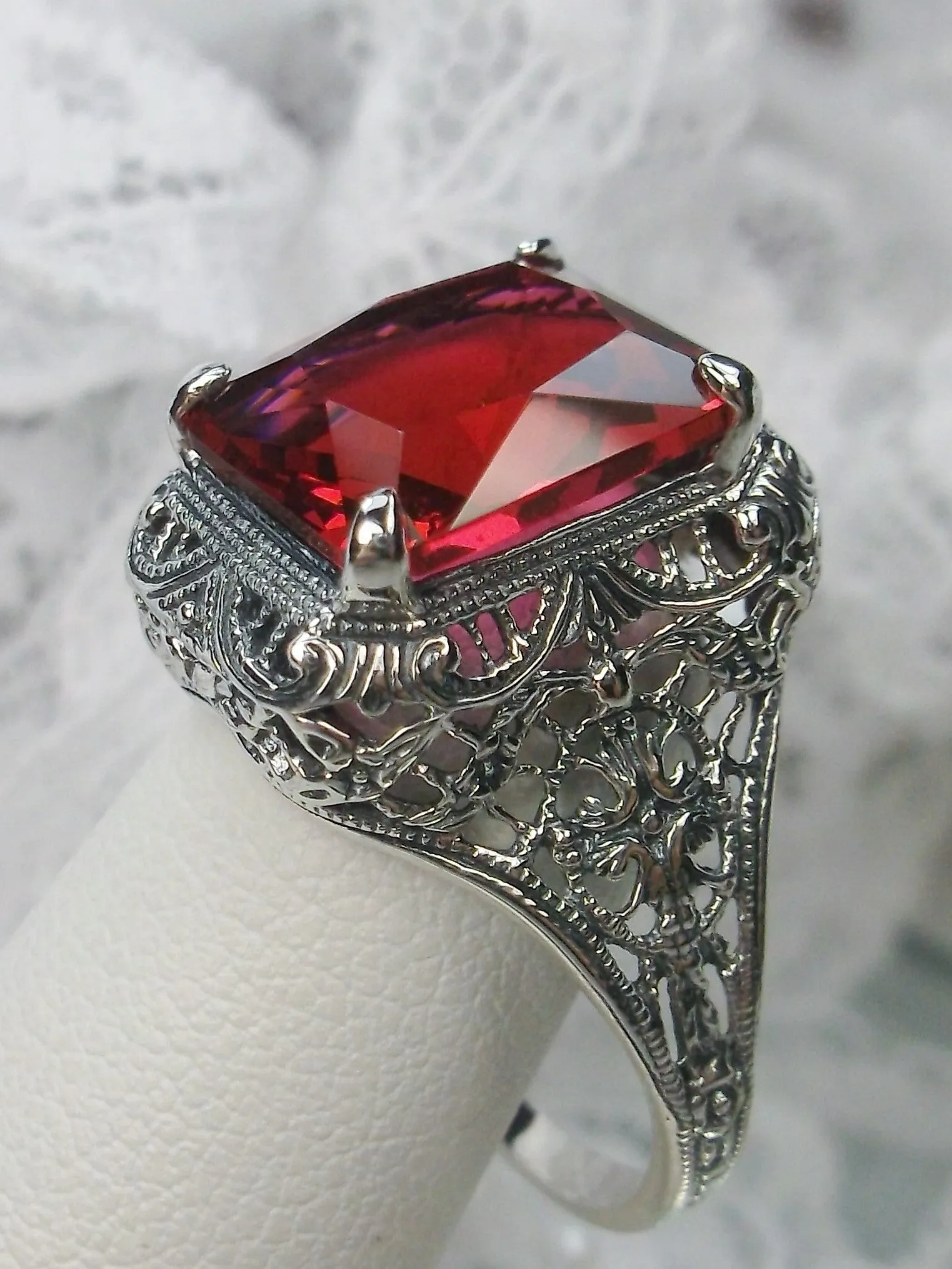 Ruby Ring, 5ct Rectangle Gem, Vintage Jewelry #D200
