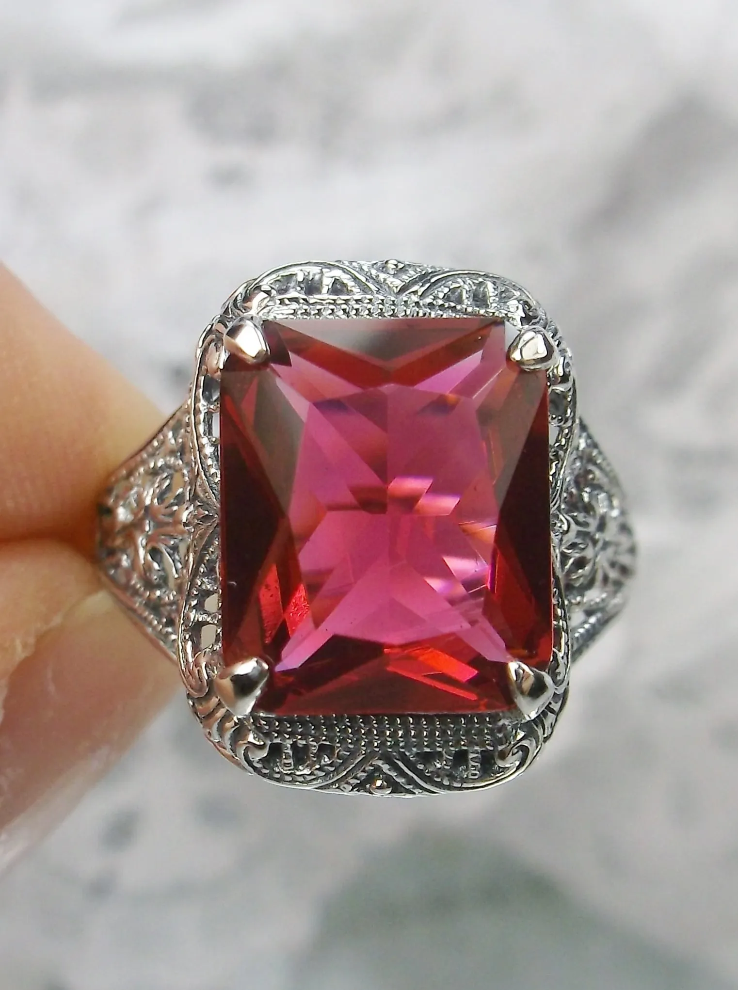 Ruby Ring, 5ct Rectangle Gem, Vintage Jewelry #D200