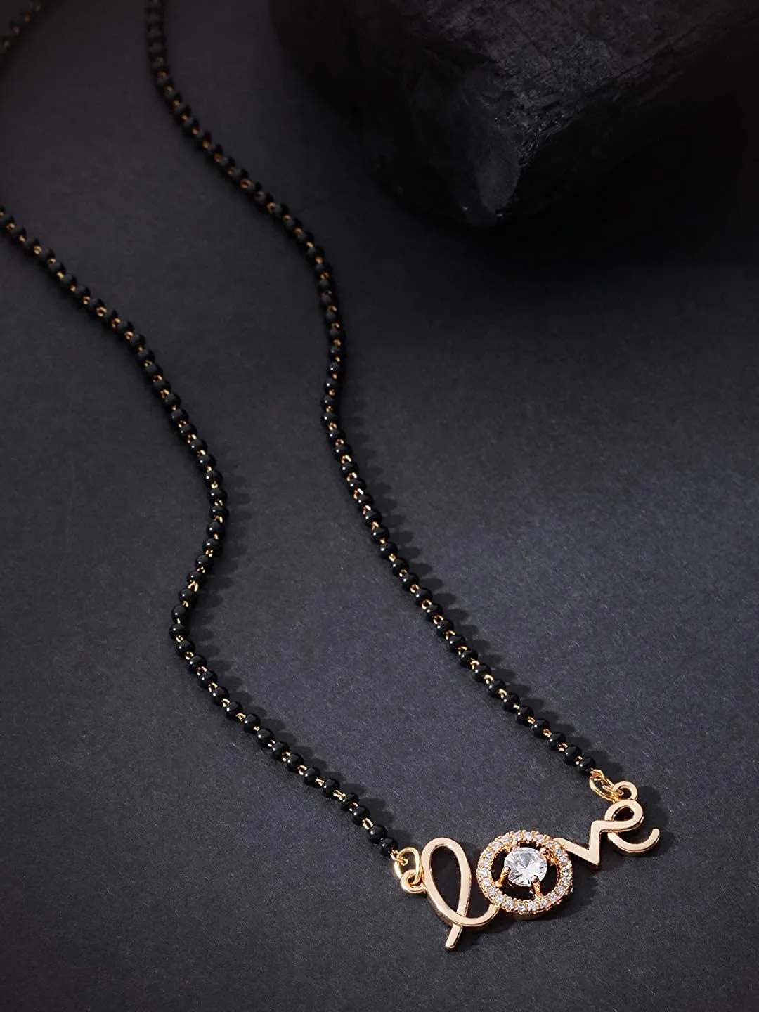 Short Mangalsutra Designs Gold Plated Latest American Diamond with Love Design Mangalsutra