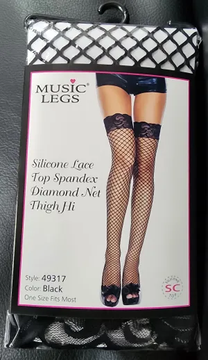 Silicone Lace Top Spandex Diamond Net Thigh-Hi OS